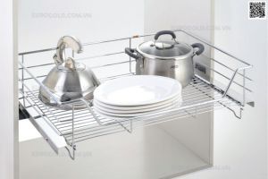 Giá xoong nồi inox nan âm tủ gắn cánh ray giảm chấn EG6160