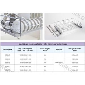 Giá bát đĩa nan âm tủ, gắn cánh, ray giảm chấn EG6270