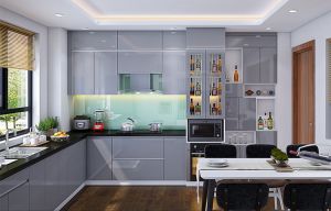 Tủ bếp trên thùng MDF chống ẩm, cánh phủ Arylic